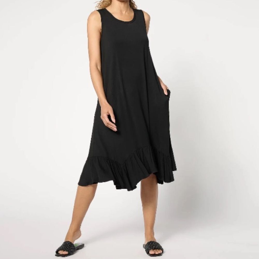 LOGO by Lori Goldstein Rayon 230 Tank Dress with Ruffle Hem L